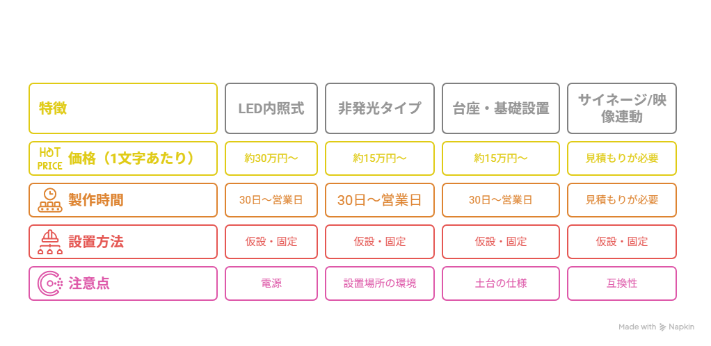 モニュメント文字の比較図解イラストで説明